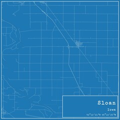 Blueprint US city map of Sloan, Iowa.