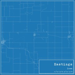 Blueprint US city map of Hastings, Iowa.
