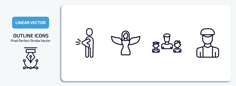 people outline icons set. people thin line icons pack included spindle, grace, father and children, dutch vector.