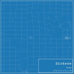Blueprint US city map of Dickens, Iowa.