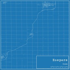 Blueprint US city map of Hospers, Iowa.