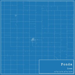 Blueprint US city map of Fonda, Iowa.