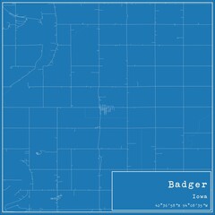 Blueprint US city map of Badger, Iowa.