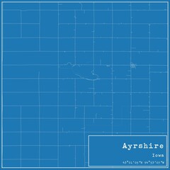 Blueprint US city map of Ayrshire, Iowa.