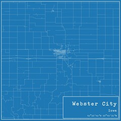 Blueprint US city map of Webster City, Iowa.