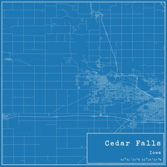 Blueprint US city map of Cedar Falls, Iowa.