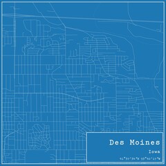 Blueprint US city map of Des Moines, Iowa.