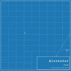 Blueprint US city map of Alexander, Iowa.