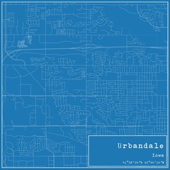 Blueprint US city map of Urbandale, Iowa.