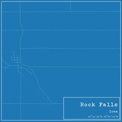 Blueprint US city map of Rock Falls, Iowa.