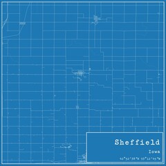 Blueprint US city map of Sheffield, Iowa.
