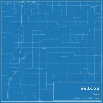 Blueprint US city map of Weldon, Iowa.