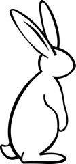 Line art bunny illustration. Cute rabbit with black thin line. PNG with transparent background.
