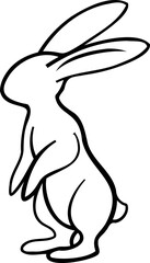 Line art bunny illustration. Cute rabbit with black thin line. PNG with transparent background.