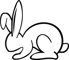 Line art bunny illustration. Cute rabbit with black thin line. PNG with transparent background.