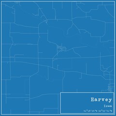Blueprint US city map of Harvey, Iowa.