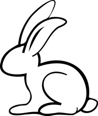 Line art bunny illustration. Cute rabbit with black thin line. PNG with transparent background.