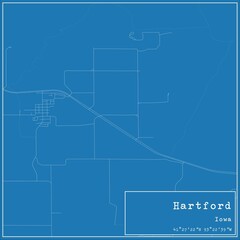 Blueprint US city map of Hartford, Iowa.