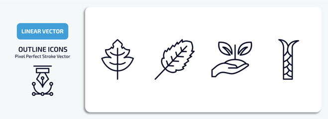 nature outline icons set. nature thin line icons pack included tree leave, plum leaf, treatments, escuamiforme vector.
