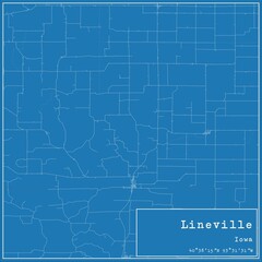 Blueprint US city map of Lineville, Iowa.