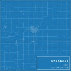 Blueprint US city map of Grinnell, Iowa.