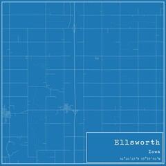 Blueprint US city map of Ellsworth, Iowa.