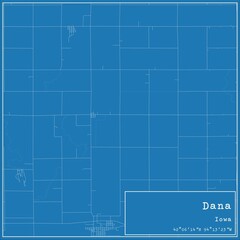 Blueprint US city map of Dana, Iowa.