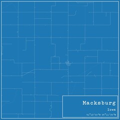 Blueprint US city map of Macksburg, Iowa.
