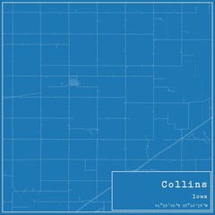 Blueprint US city map of Collins, Iowa.