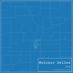 Blueprint US city map of Melcher Dallas, Iowa.