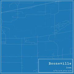Blueprint US city map of Booneville, Iowa.