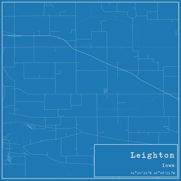 Blueprint US city map of Leighton, Iowa.