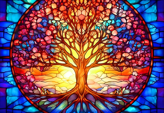 Tree of life in a style of stained glass AI generated