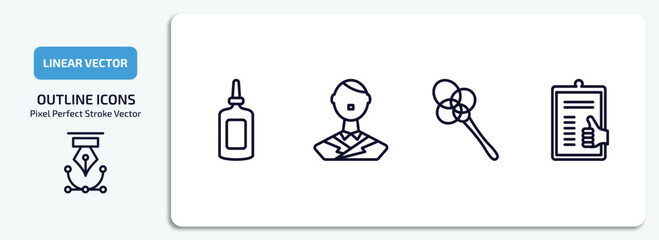 miscellaneous outline icons set. miscellaneous thin line icons pack included glue bottle, german, carpet beater, enlist vector.