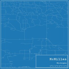 Blueprint US city map of McMillan, Michigan.