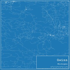 Blueprint US city map of Gwinn, Michigan.