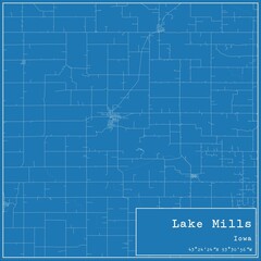 Blueprint US city map of Lake Mills, Iowa.