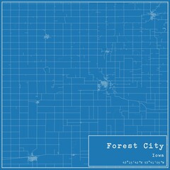 Blueprint US city map of Forest City, Iowa.