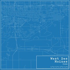 Blueprint US city map of West Des Moines, Iowa.