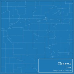 Blueprint US city map of Thayer, Iowa.