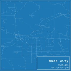 Blueprint US city map of Mass City, Michigan.