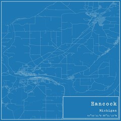 Blueprint US city map of Hancock, Michigan.