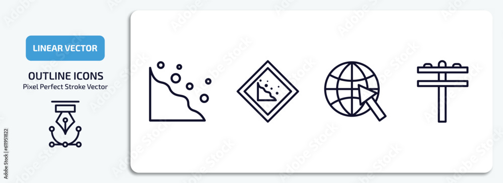Poster maps and flags collection. outline icons set. maps and flags collection. thin line icons pack includ