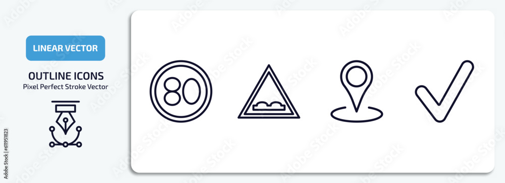 Aufkleber maps and flags outline icons set. maps and flags thin line icons pack included 80 speed limit, speed
