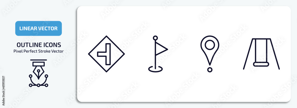 Poster maps and flags outline icons set. maps and flags thin line icons pack included road left side, maps 