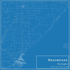 Blueprint US city map of Menominee, Michigan.