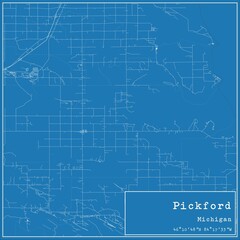 Blueprint US city map of Pickford, Michigan.