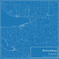 Blueprint US city map of Petoskey, Michigan.