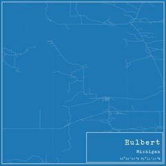 Blueprint US city map of Hulbert, Michigan.