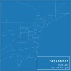 Blueprint US city map of Topinabee, Michigan.